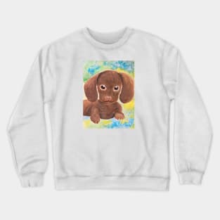 Watercolor cute dachshund puppy big eyes kawaii Crewneck Sweatshirt